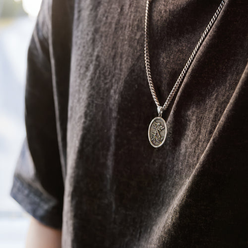 Sterling Silver Oxidised St Michael Curb Chain Necklace