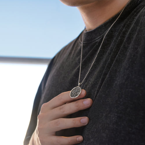 Sterling Silver Oxidised St Michael Necklace