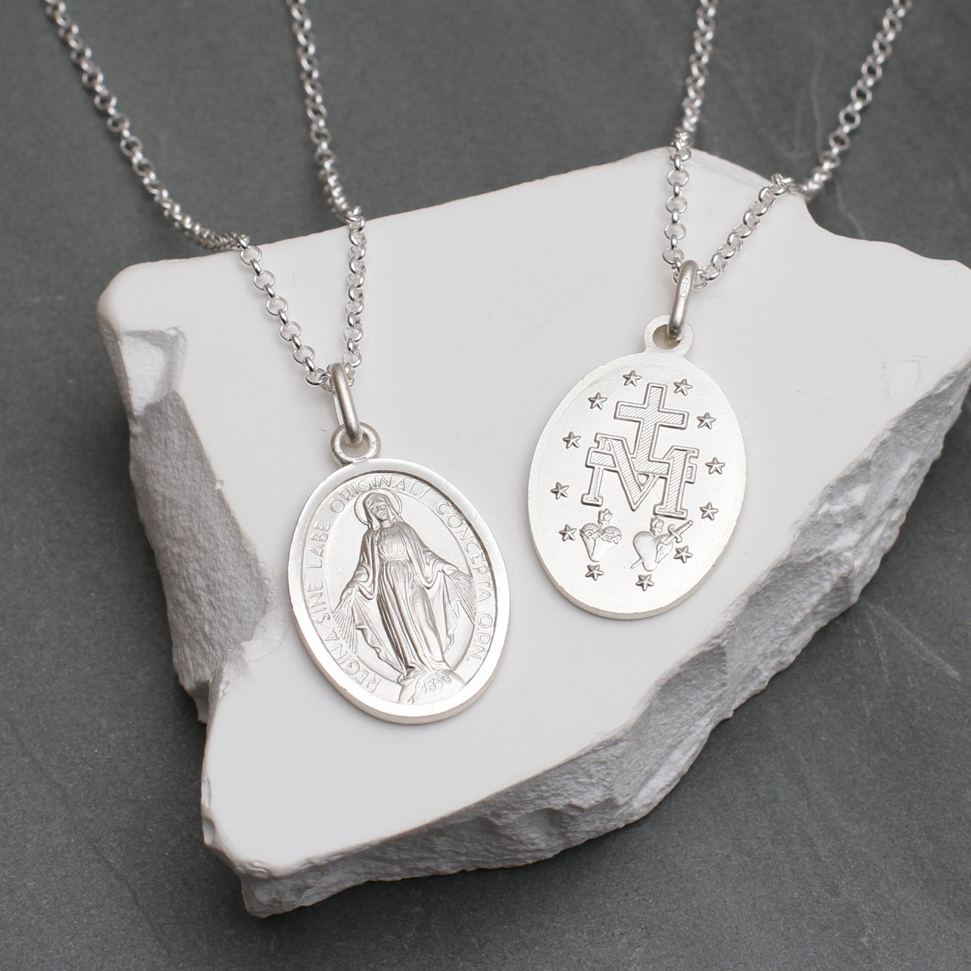 Mens Sterling Silver Miraculous Medal Necklace