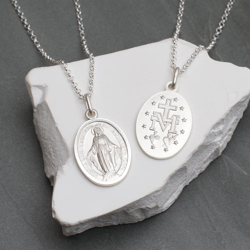 Mens Sterling Silver Miraculous Medal Necklace
