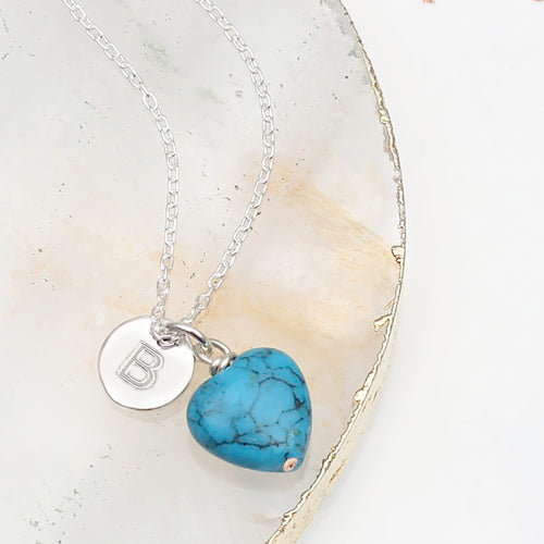 Sterling Silver & Turquoise Heart Stone Necklace