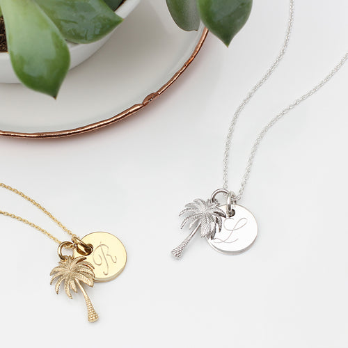 Personalised 18ct Gold Plated or Sterling Silver Palm Tree Necklace