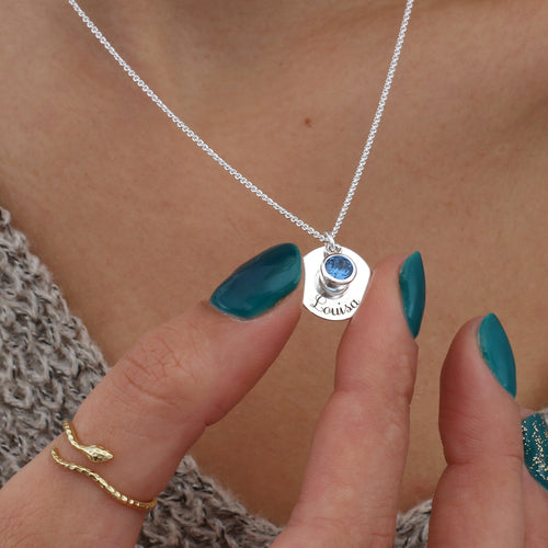 Personalised 18ct Gold Plated or Sterling Silver Birthstone Script Necklace