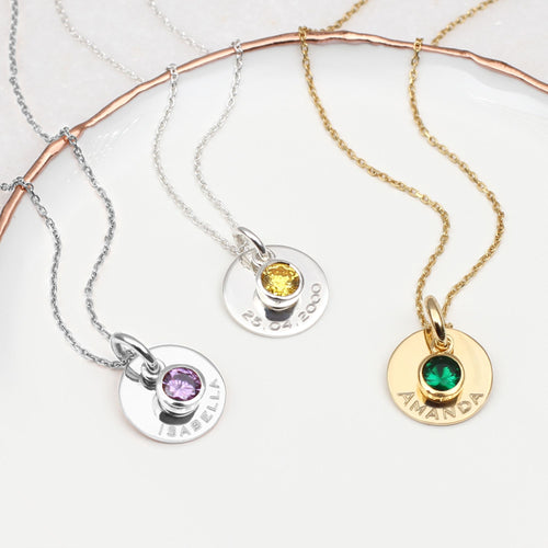 Personalised 18ct Gold Plated or Silver Birthstone Necklace