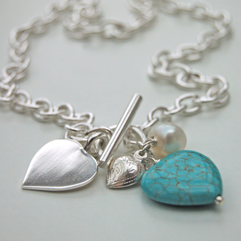 Personalised Solid Sterling Silver And Turquoise Heart Necklace