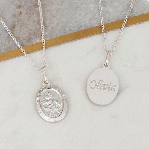 Personalised Silver St Christopher Charm Necklace