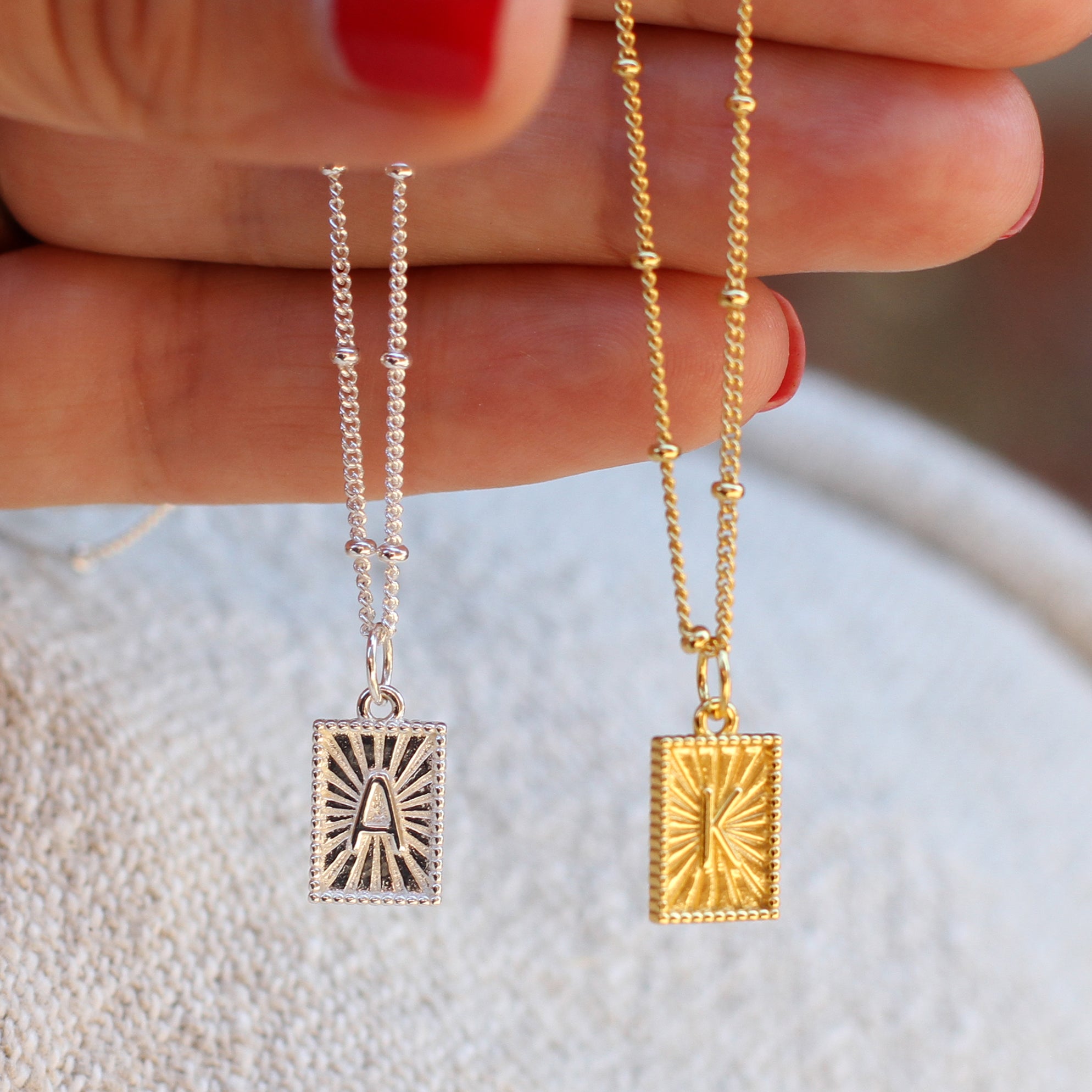 Sterling Silver or 18ct Gold Plated Sunburst Initial Necklace