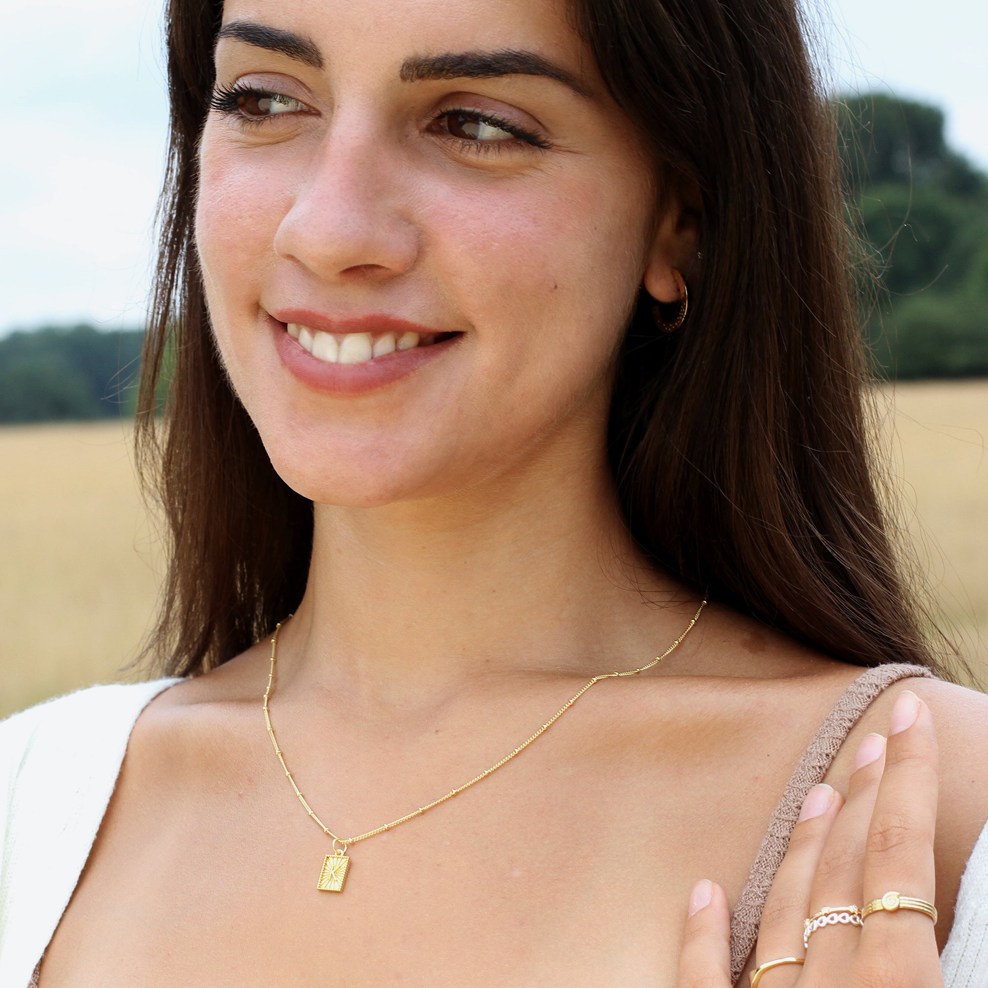 Sterling Silver or 18ct Gold Plated Sunburst Initial Necklace