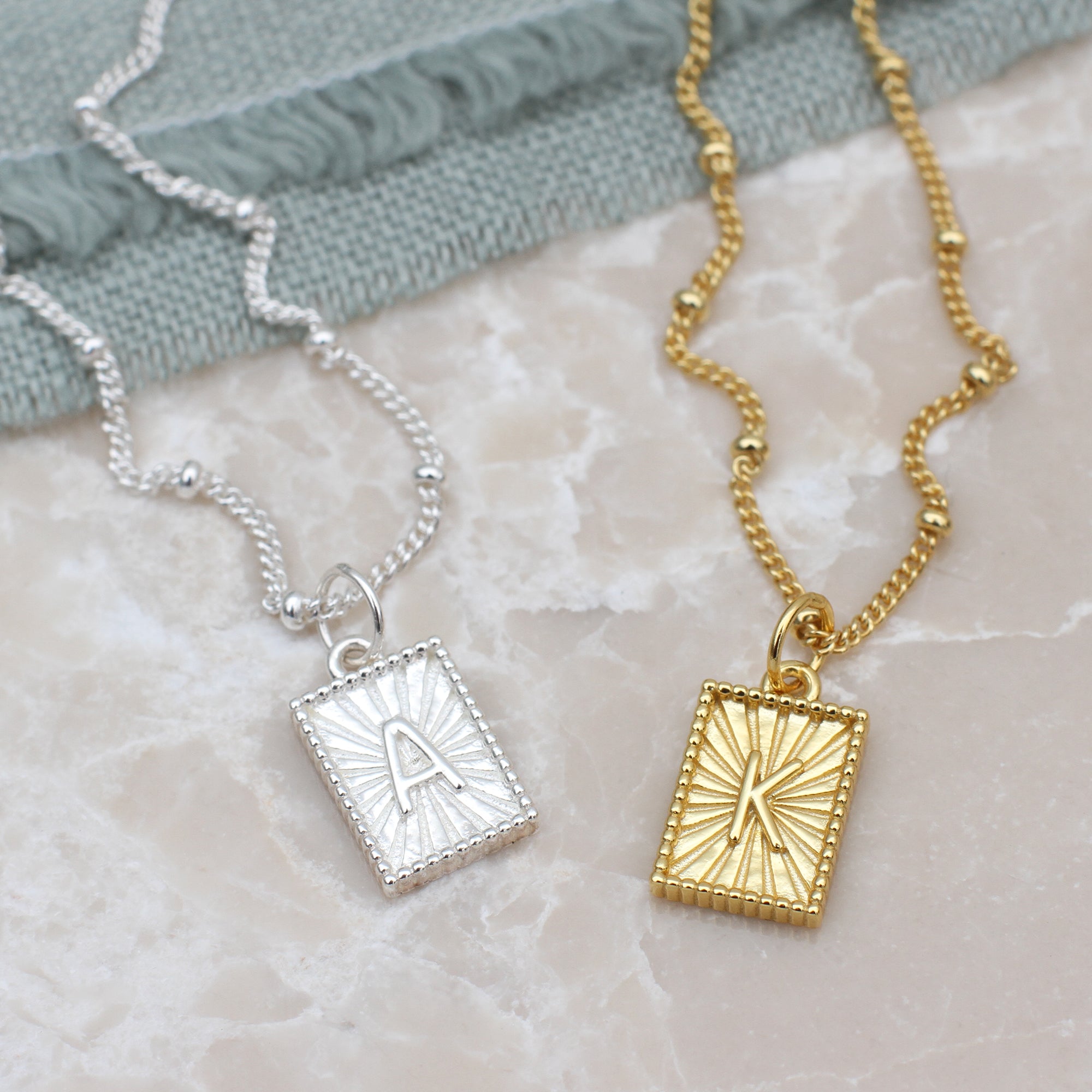 Sterling Silver or 18ct Gold Plated Sunburst Initial Necklace