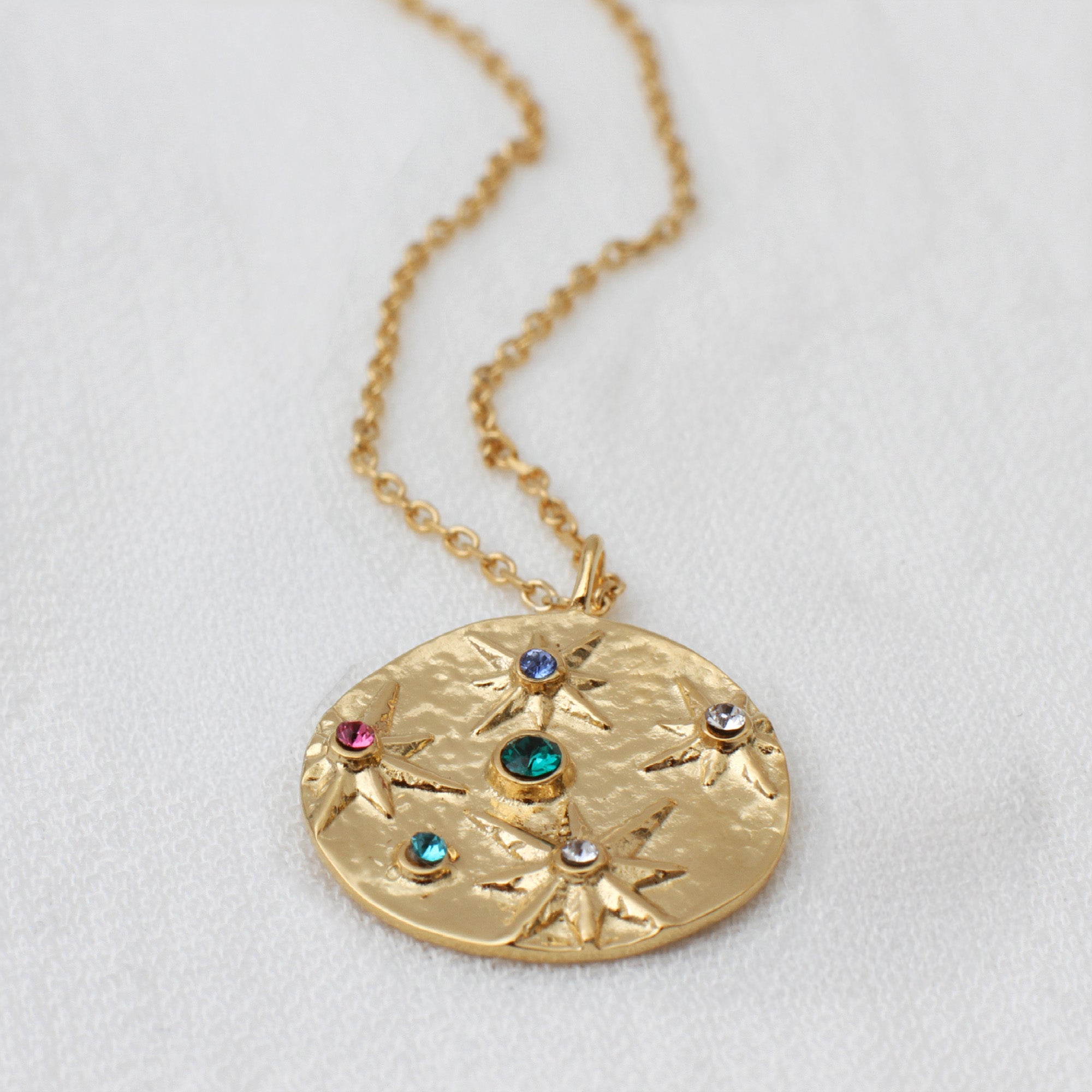 Personalised 18ct Gold Plated Crystal Celestial Disc Necklace