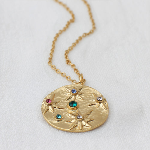Personalised 18ct Gold Plated Crystal Celestial Disc Necklace