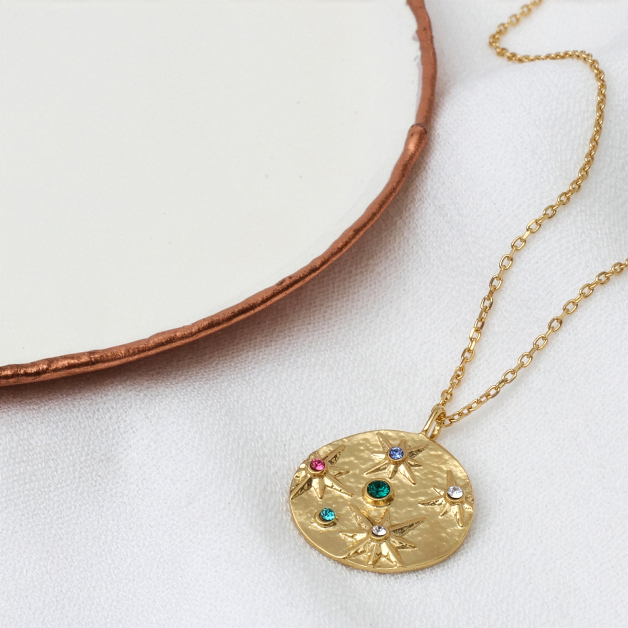 Personalised 18ct Gold Plated Crystal Celestial Disc Necklace