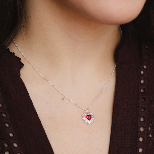 Personalised Sterling Silver and Red Sacred Heart Necklace
