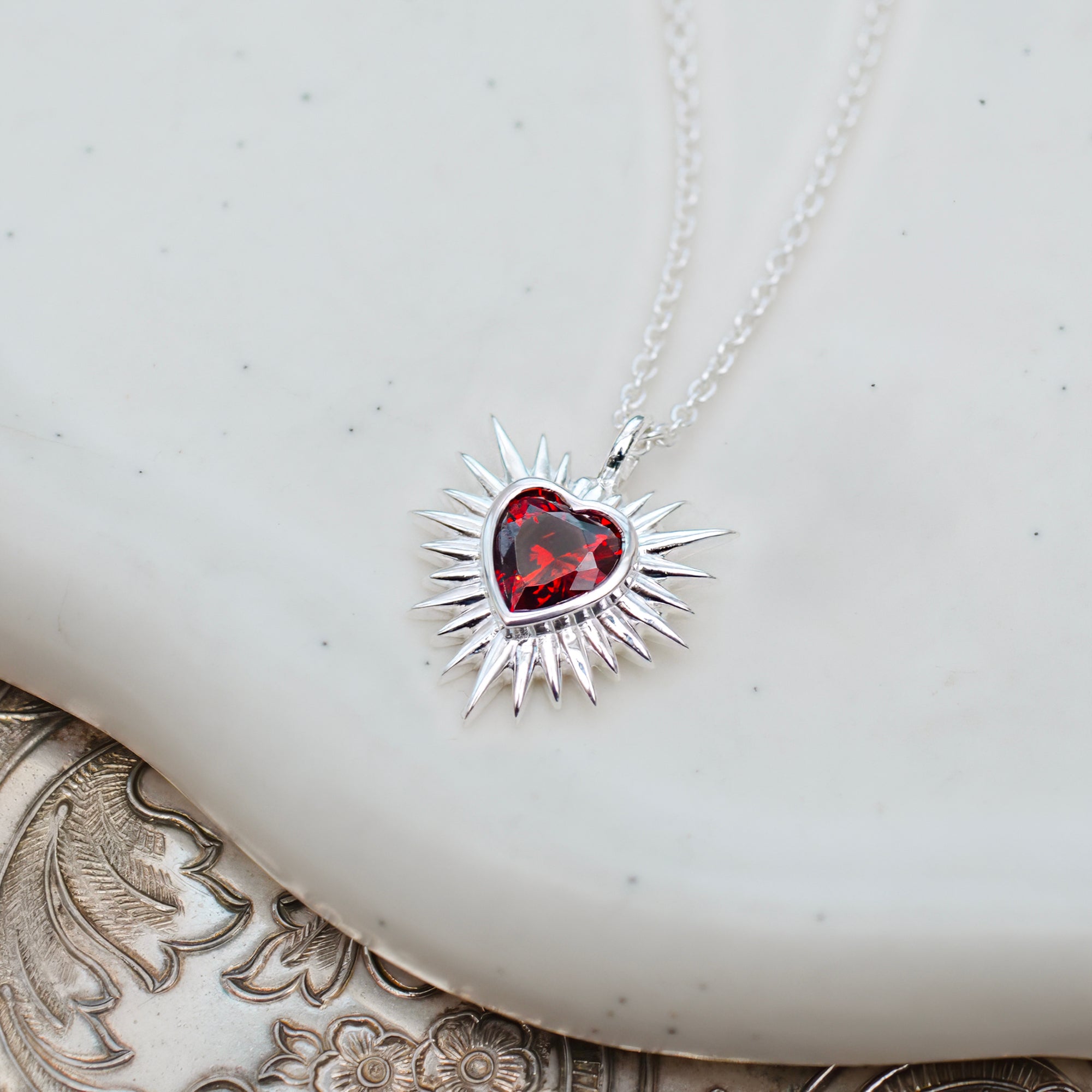 Personalised Sterling Silver and Red Sacred Heart Necklace