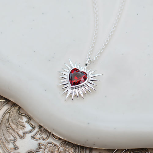 Personalised Sterling Silver and Red Sacred Heart Necklace