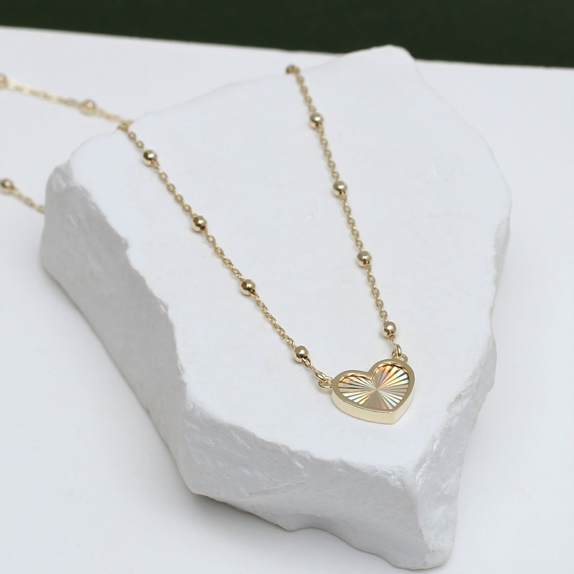 9ct Yellow Gold Rainbow Heart Necklace