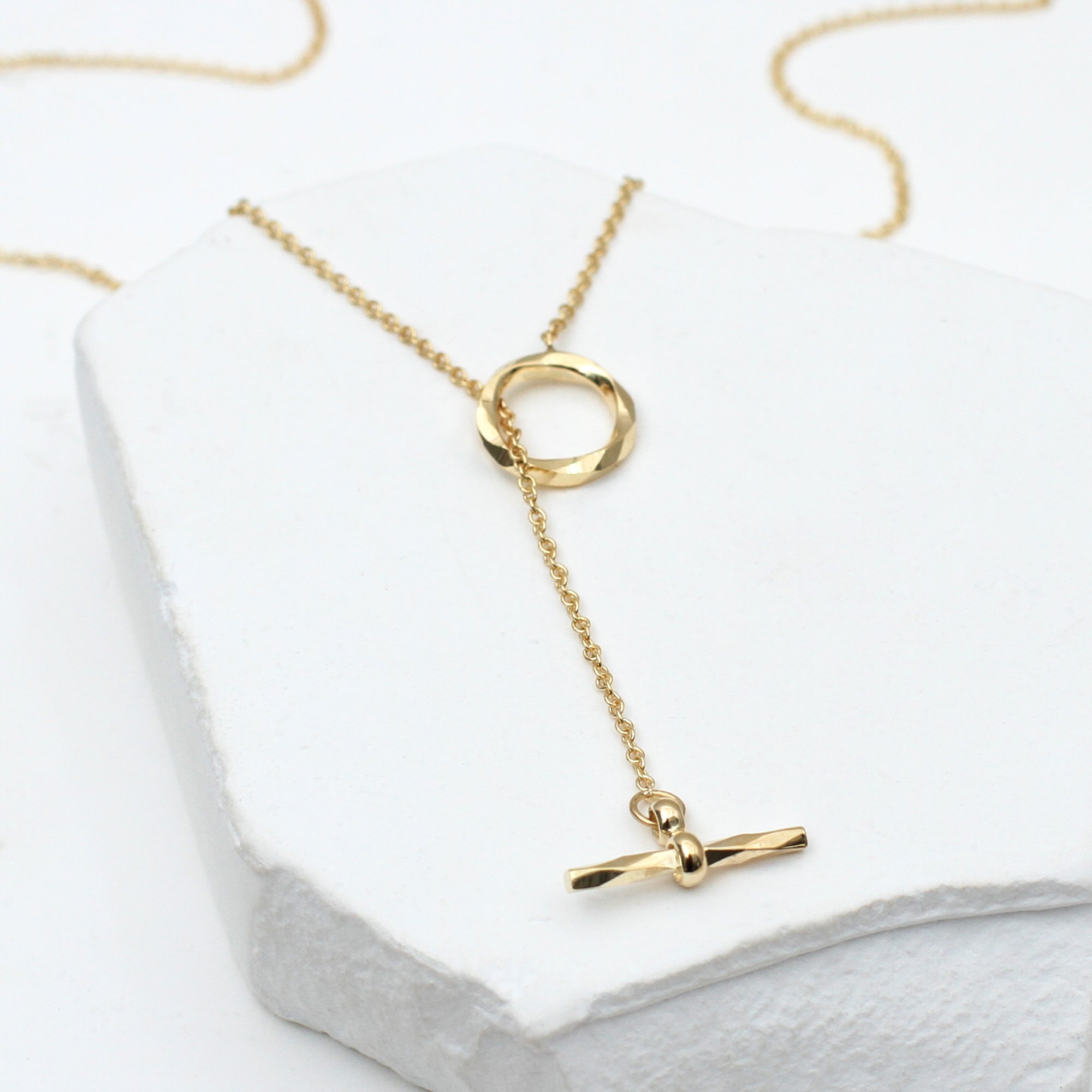 9ct Yellow Gold Lariat T-Bar Diamond Cut Necklace