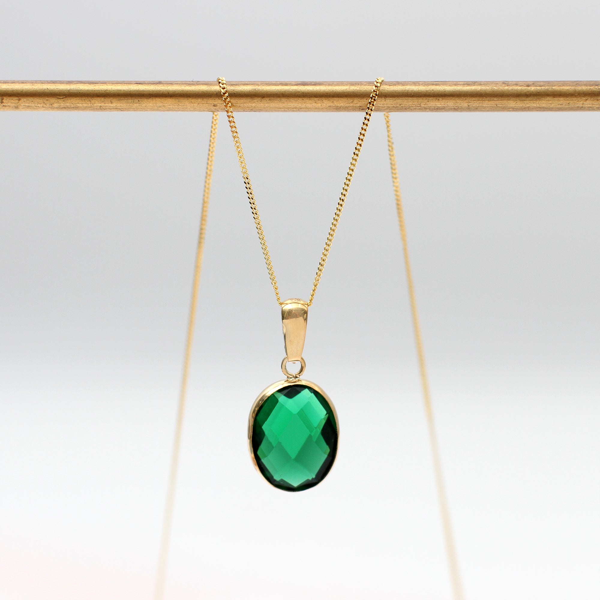 9ct Yellow Gold Green Swarovski Oval Drop Necklace