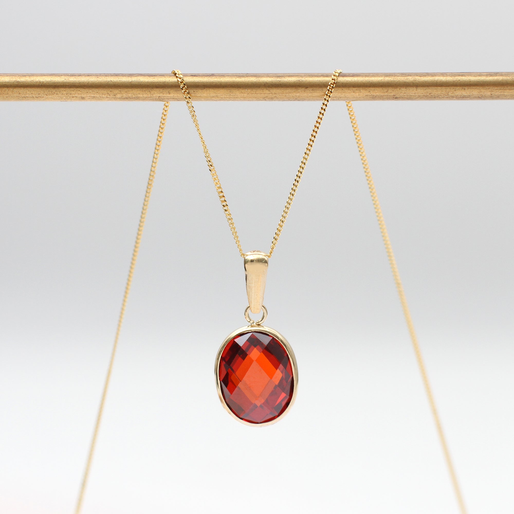 9ct Yellow Gold Red Swarovski Oval Drop Necklace