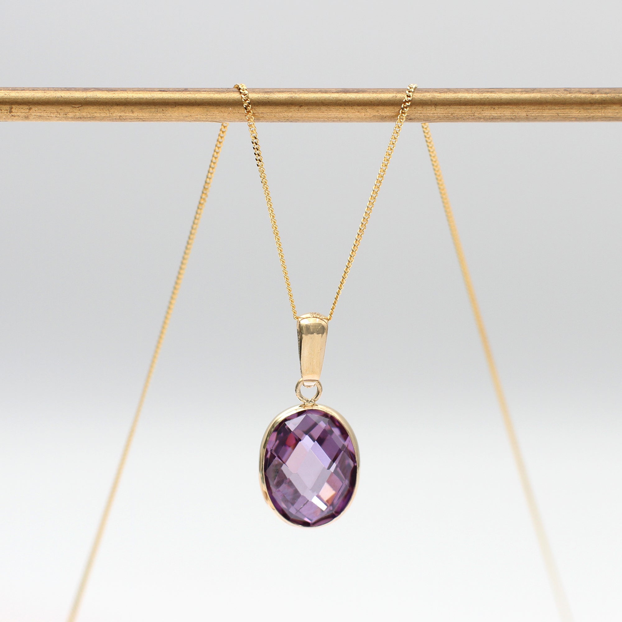 9ct Yellow Gold Purple Swarovski Oval Drop Necklace