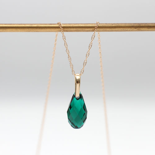 9ct Yellow Gold Green Swarovski Crystal Teardrop Necklace