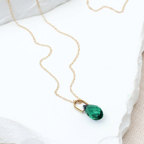9ct Yellow Gold Green Swarovski Crystal Teardrop Necklace