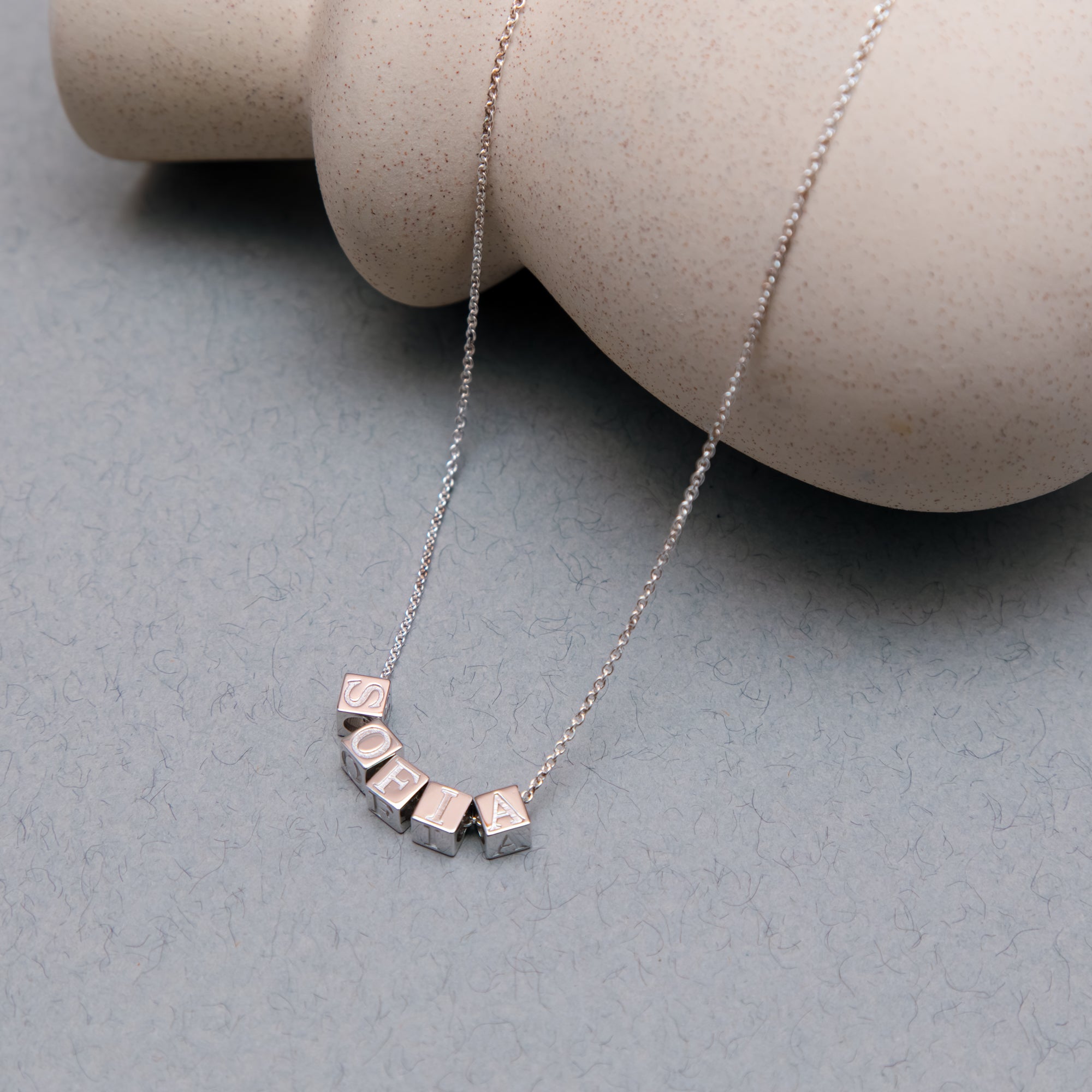 Sterling Silver or 18ct Yellow Gold Plated Initial Cube Necklace