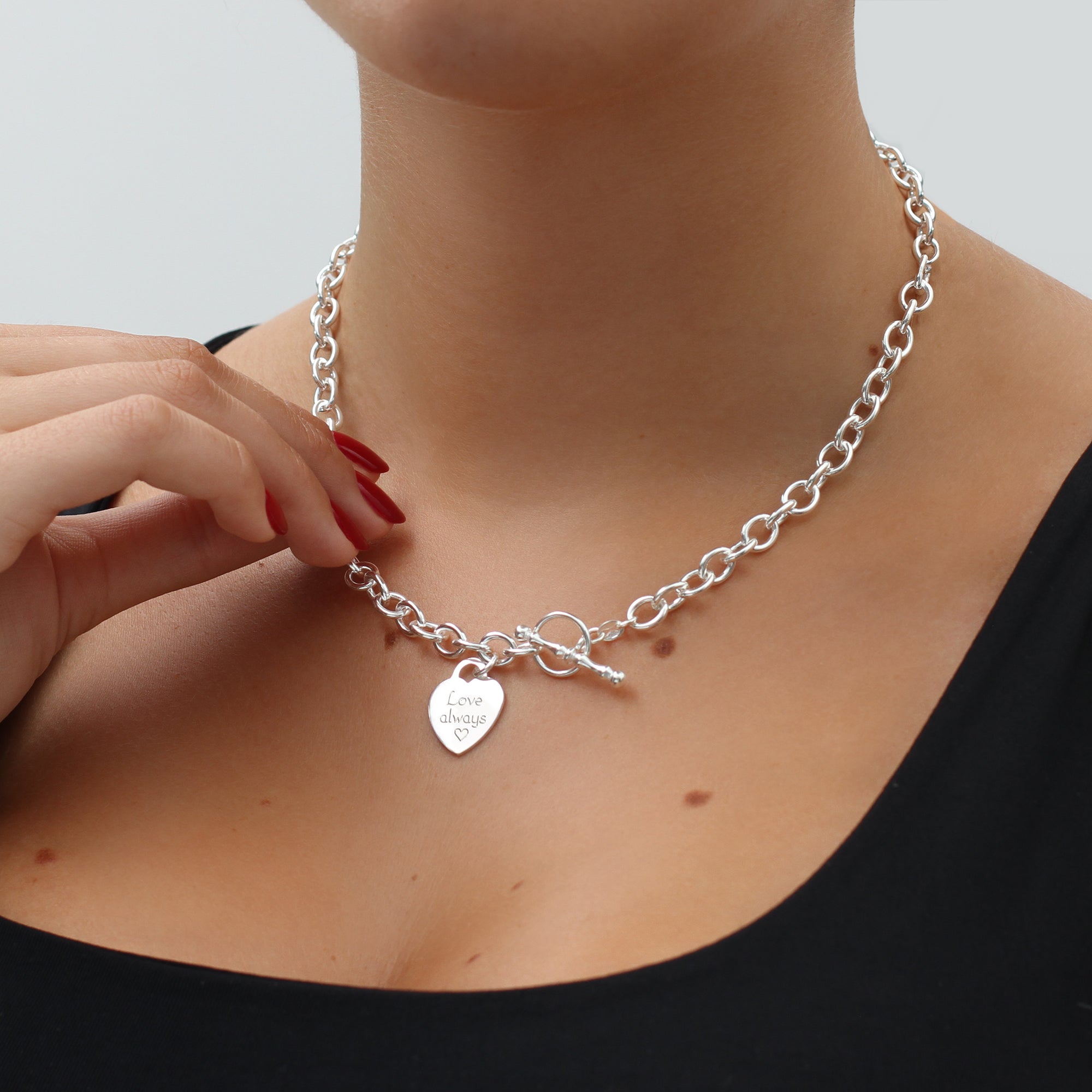 Personalised Sterling Silver Heart T-Bar Necklace