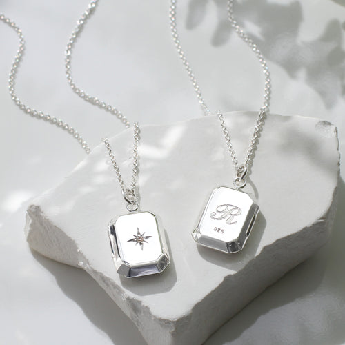 Personalised Sterling Silver or 18ct Gold Cz Locket Necklace