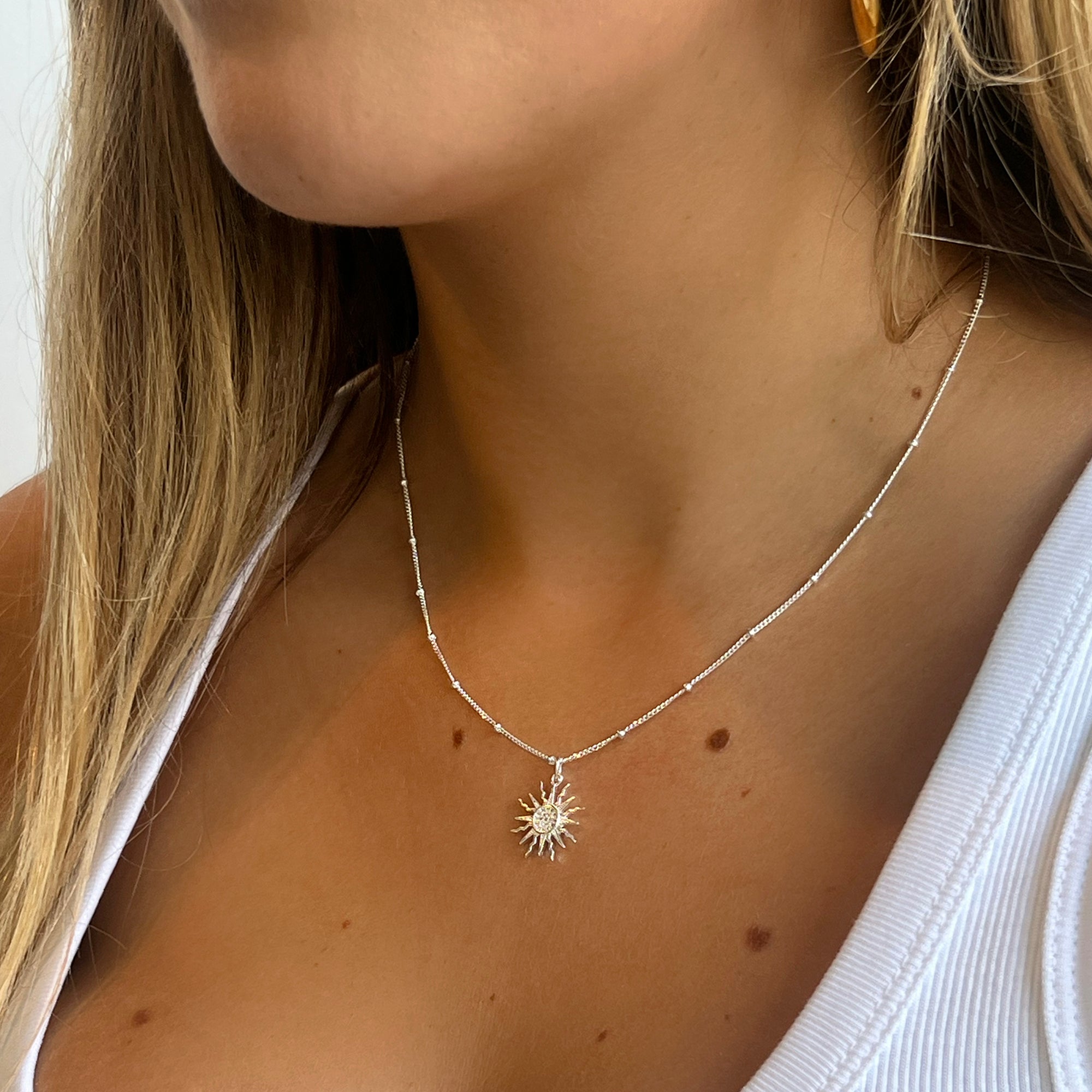 Personalised Sterling Silver or 18ct Gold Plated Cz Sun Pendant Necklace