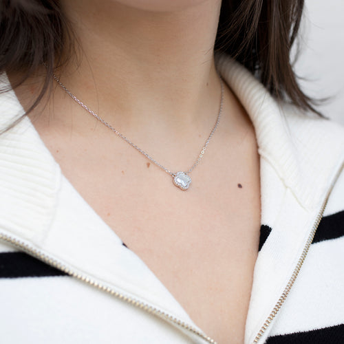 Personalised Sterling Silver Mother Of Pearl Clover & CZ Necklace