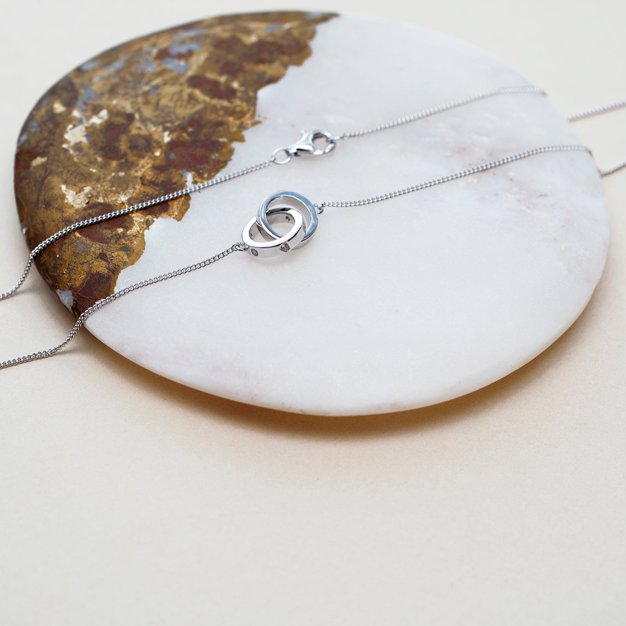 Personalised Sterling Silver CZ Linked Rings Necklace