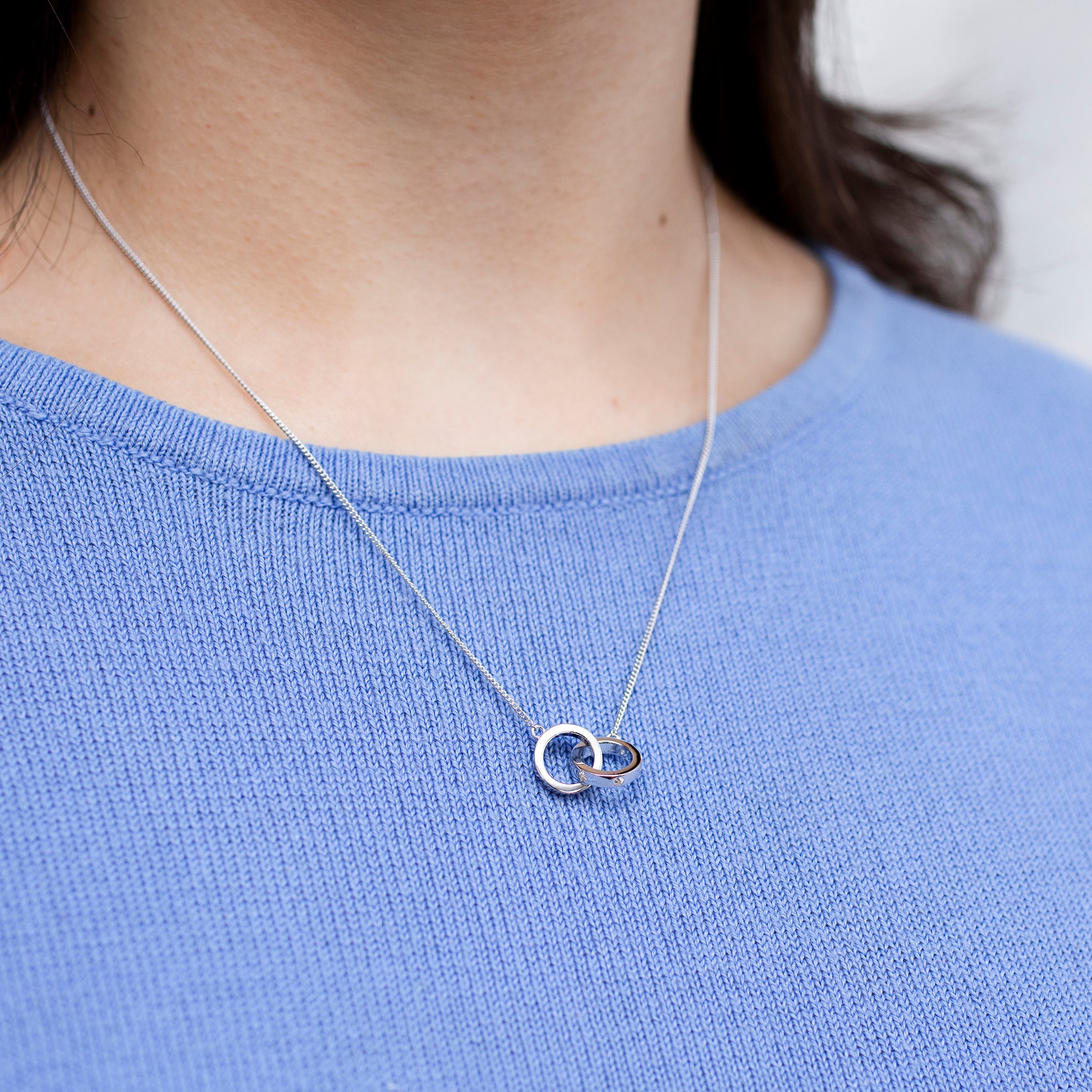 Personalised Sterling Silver CZ Linked Rings Necklace