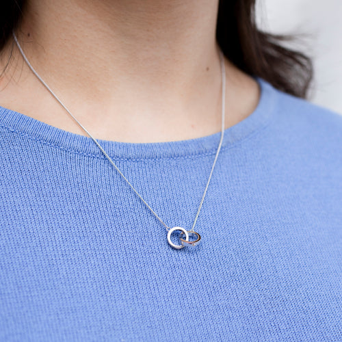 Personalised Sterling Silver CZ Linked Rings Necklace