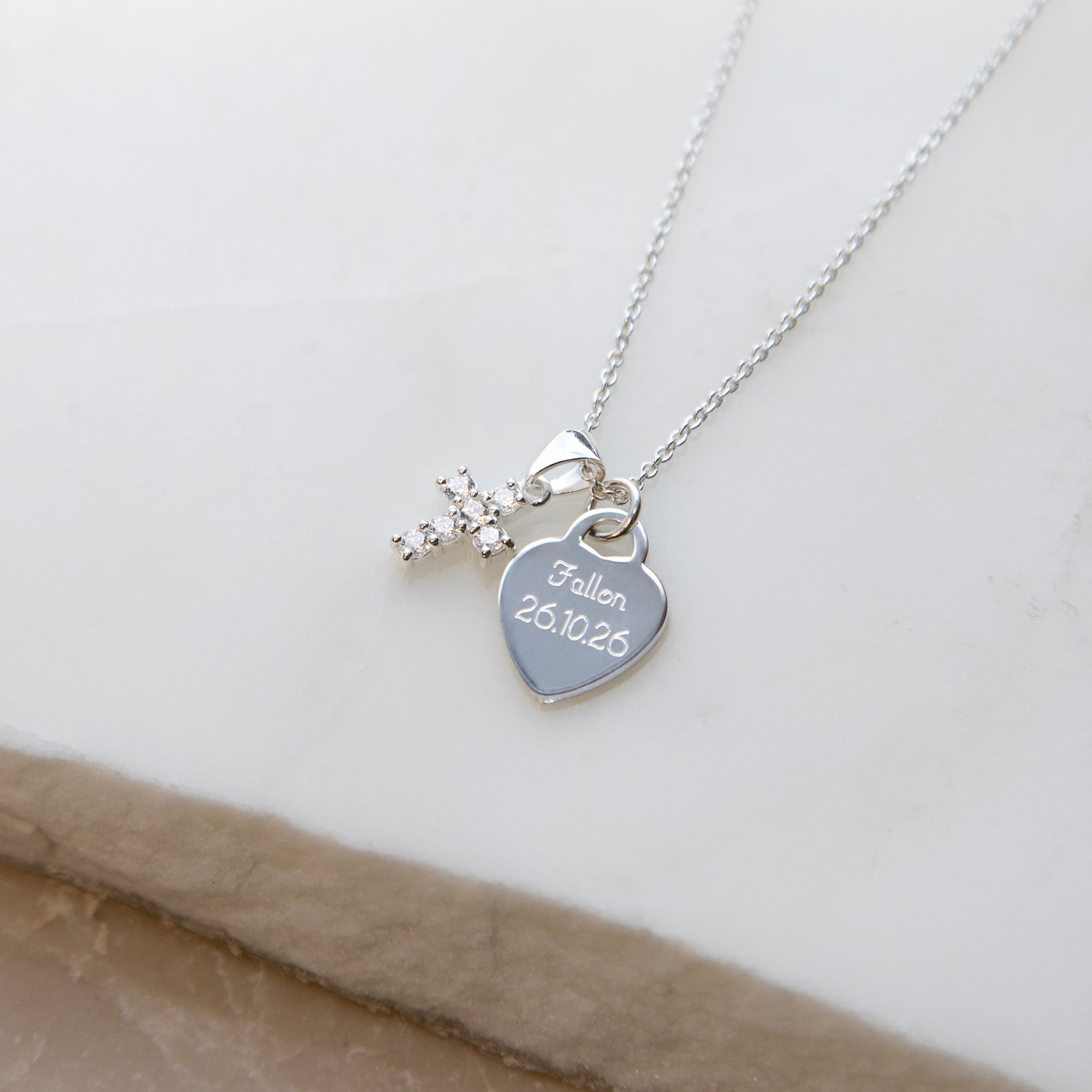 Personalised Sterling Silver CZ Cross Pendant