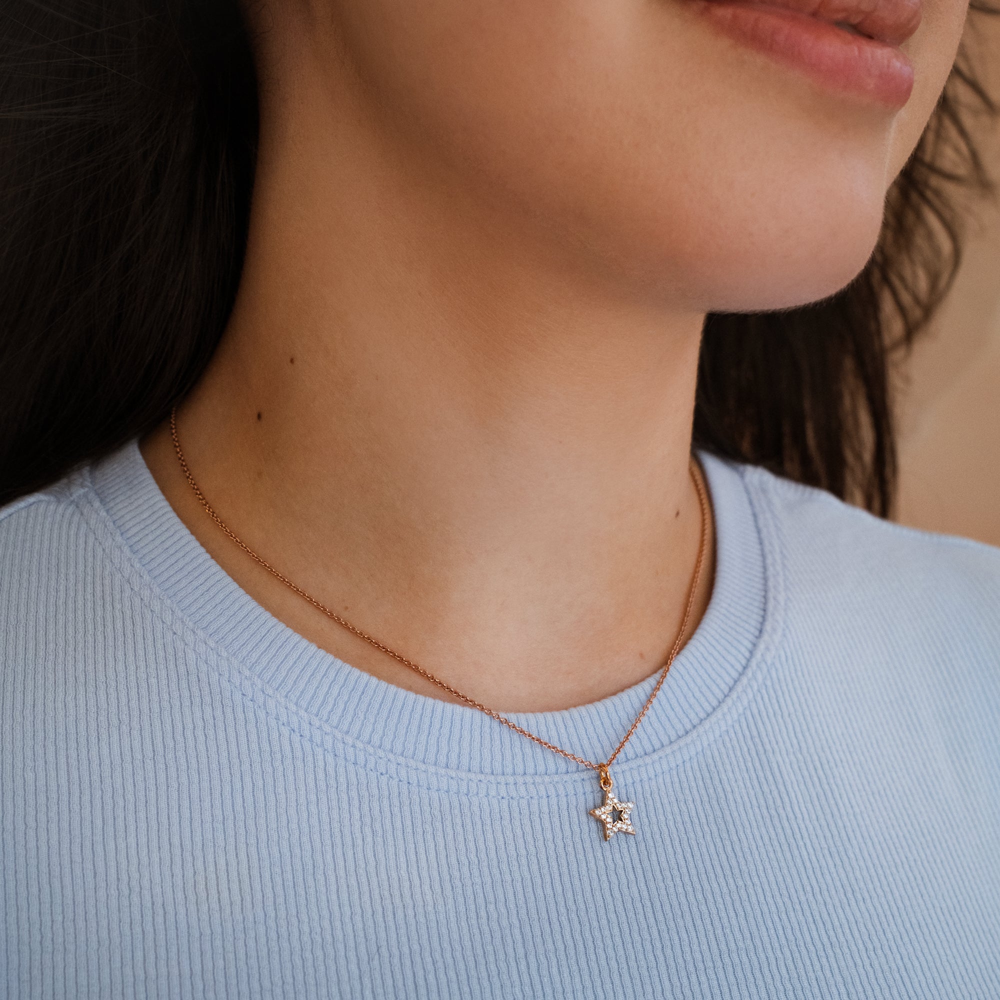 Personalised Pave Star or Heart Pendant Necklace