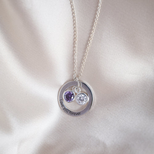 Sterling Silver Personalised Circle and Birthstone Necklace