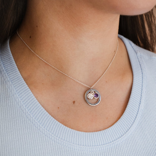Sterling Silver Personalised Circle and Birthstone Necklace
