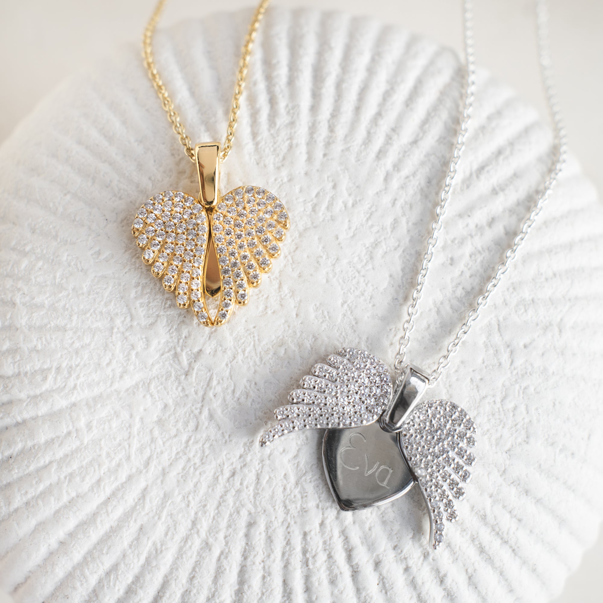 18ct Gold Plated or Sterling Silver CZ Open Wing Heart Necklace