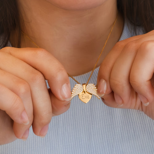 18ct Gold Plated or Sterling Silver CZ Open Wing Heart Necklace