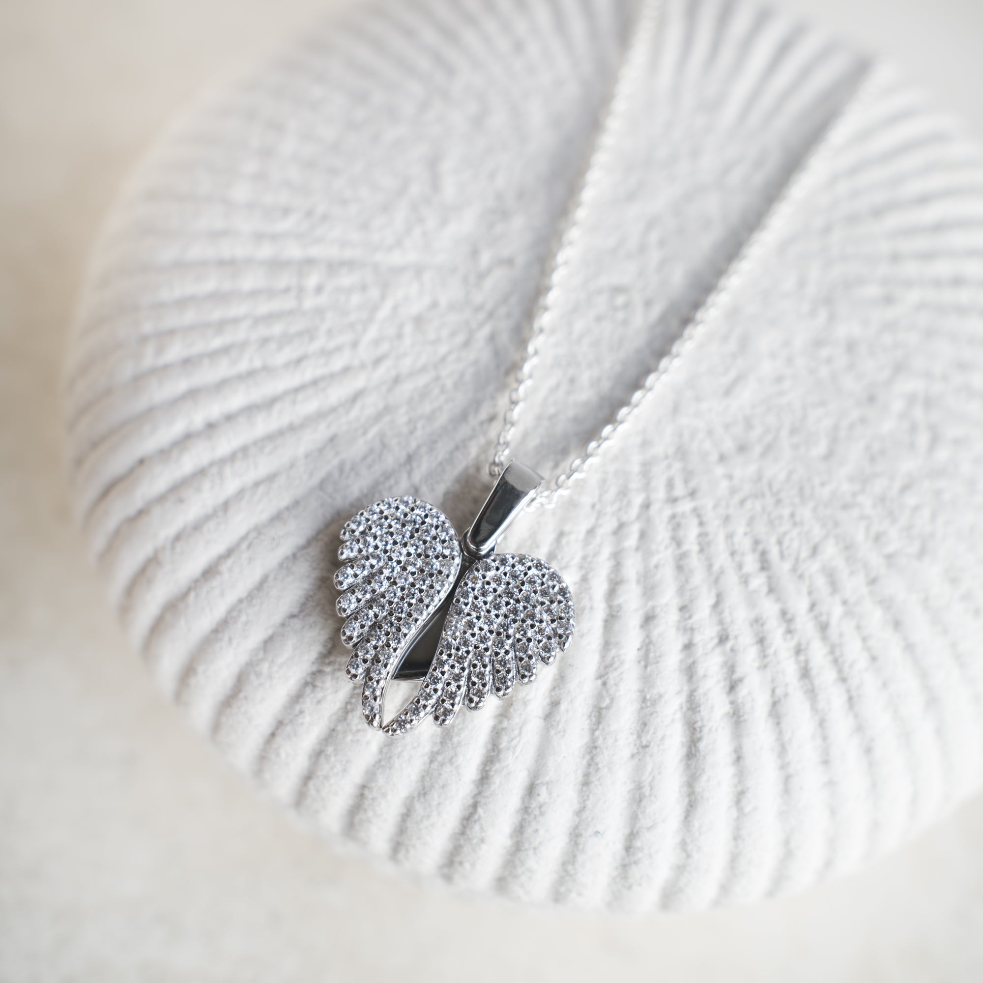 18ct Gold Plated or Sterling Silver CZ Open Wing Heart Necklace