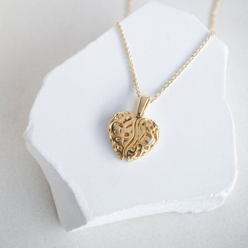 Personalised 18ct Gold Plated or Sterling Silver Personalised Filigree Heart Open Wing Necklace
