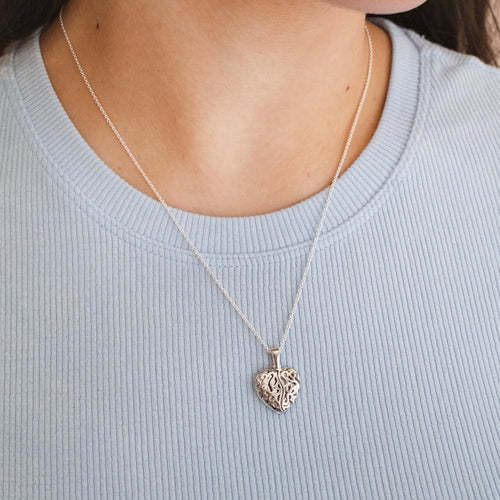 Personalised 18ct Gold Plated or Sterling Silver Personalised Filigree Heart Open Wing Necklace