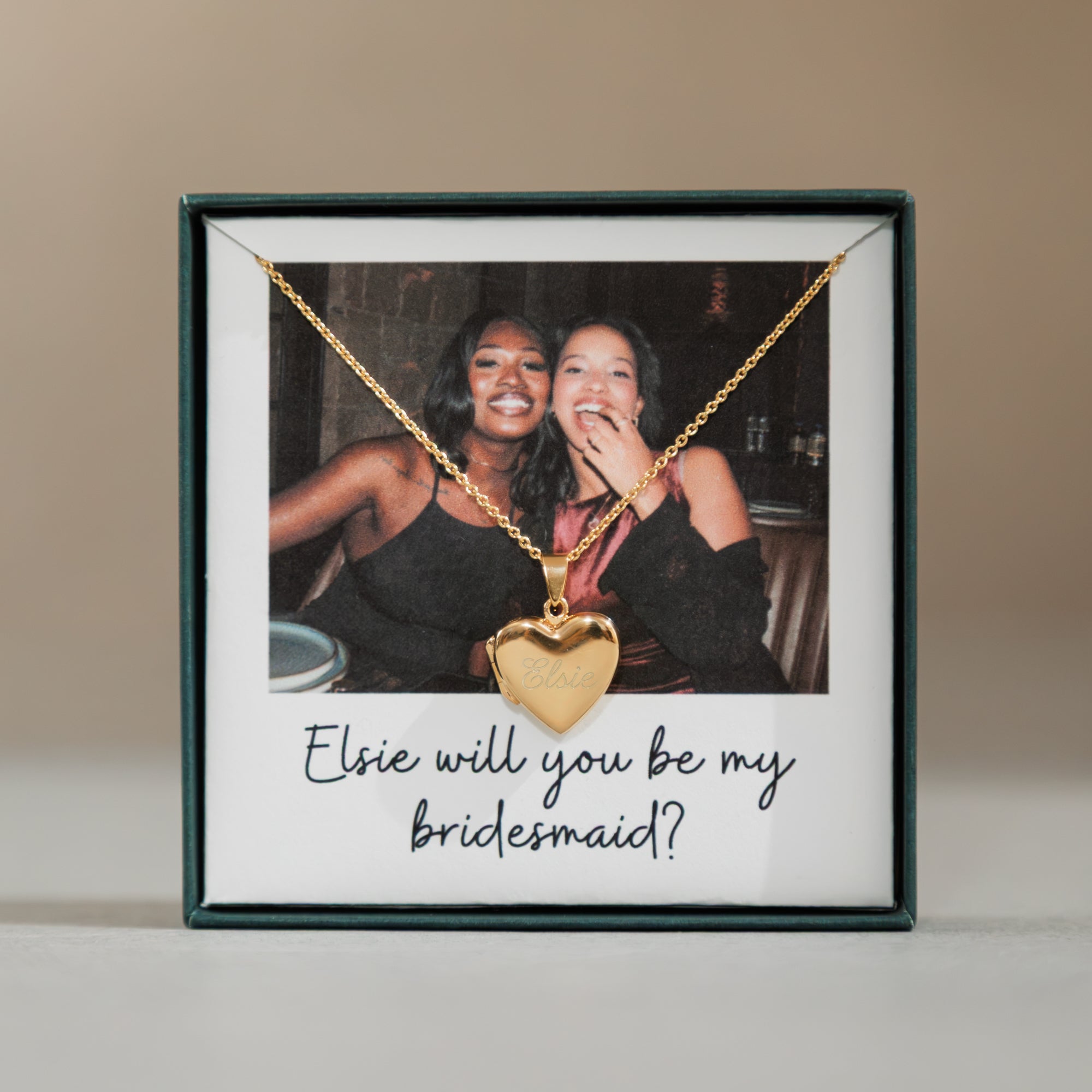 Will you be my bridesmaid? Personalised Photobox 18ct Yellow Gold Plated or Sterling Silver Heart Locket Necklace