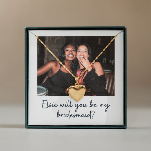 Will you be my bridesmaid? Personalised Photobox 18ct Yellow Gold Plated or Sterling Silver Heart Locket Necklace