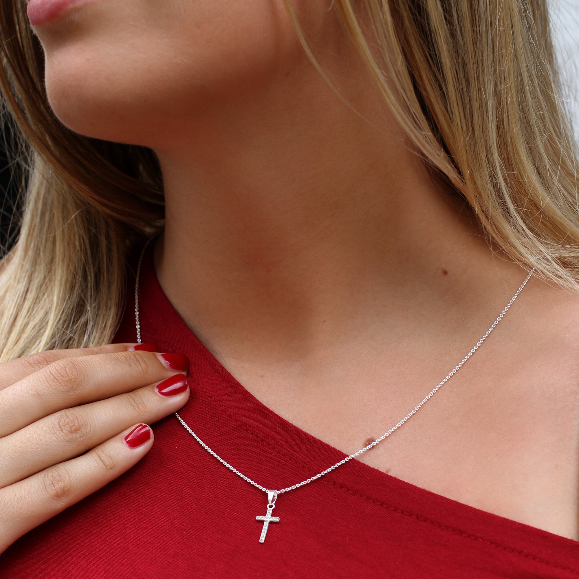 Sterling Silver And Crystal Cross Necklace