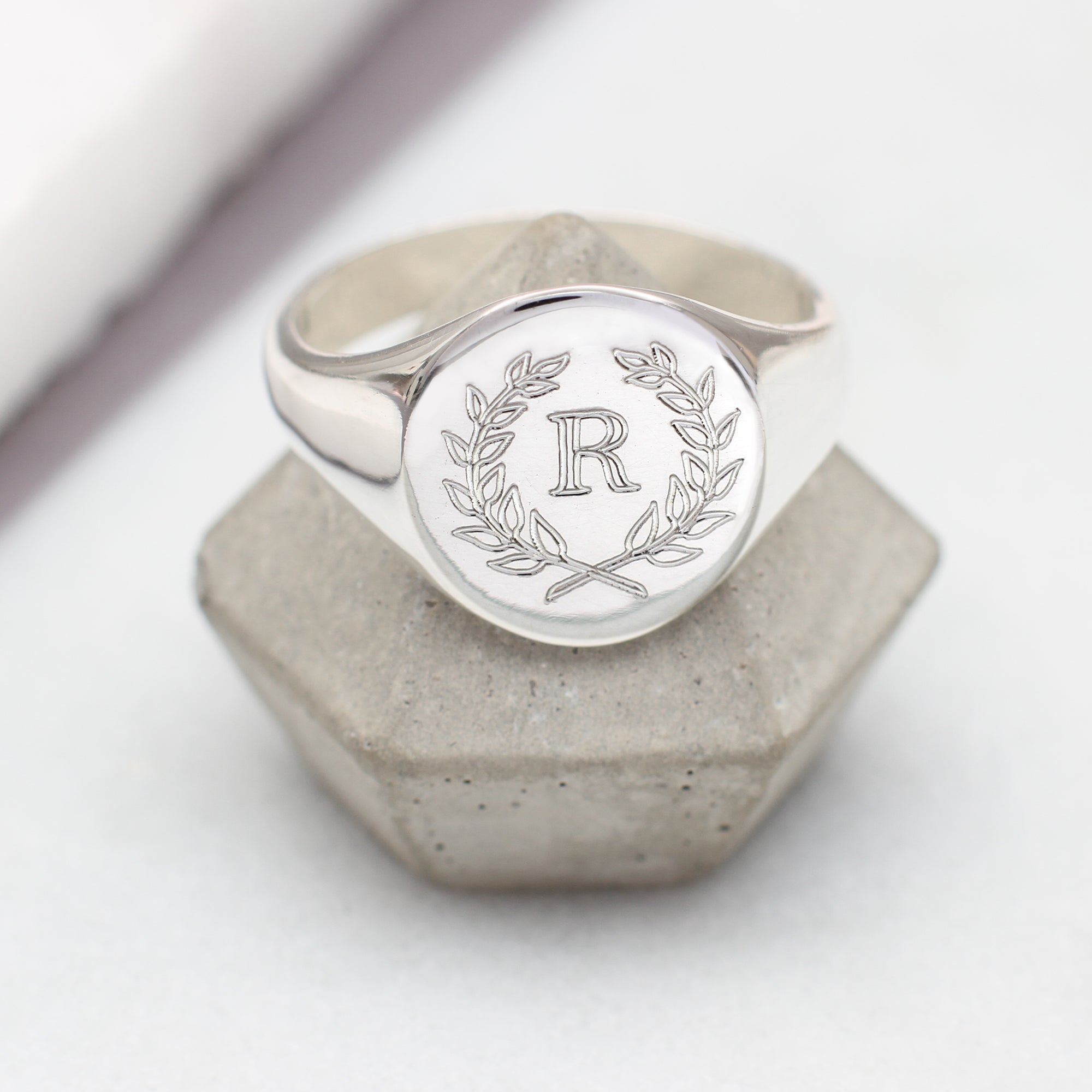Sterling Silver Personalised Initial Mens Signet Ring