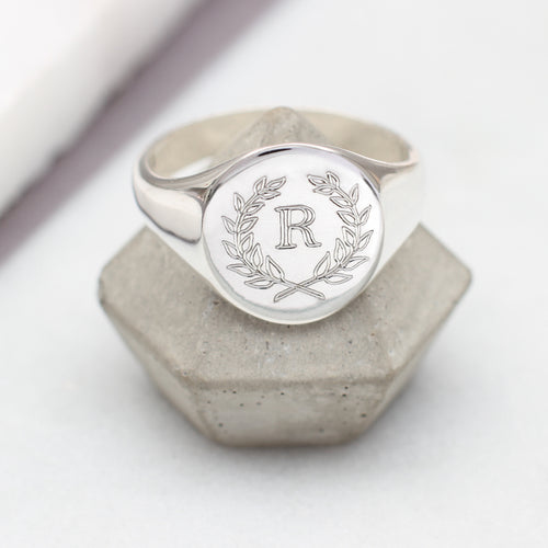Sterling Silver Personalised Initial Mens Signet Ring