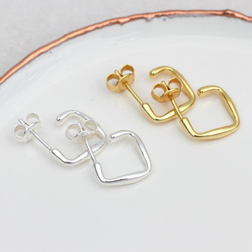 Silver Square Huggie Hoop Earrings