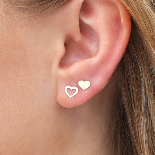 9ct Gold Open And Closed Heart Stud Earrings